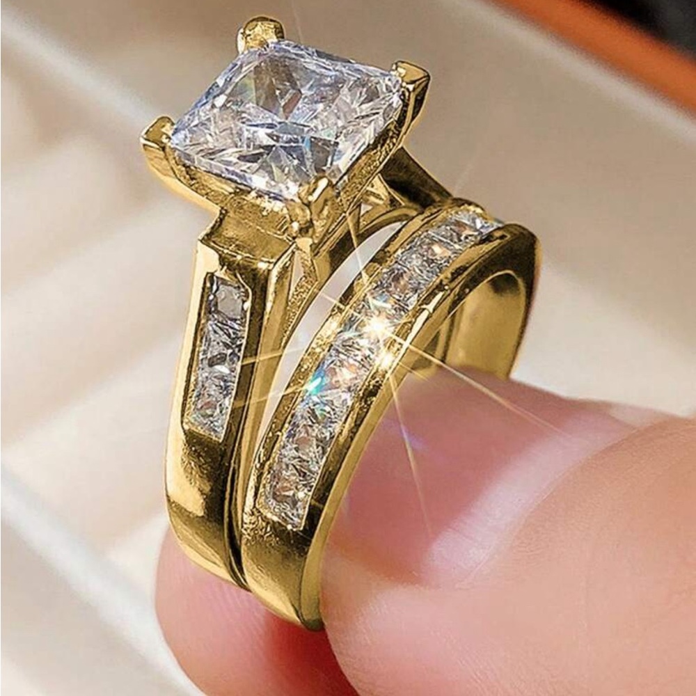 WEDDING RING SET  BRIDAL RING gold - Picture 4 of 5